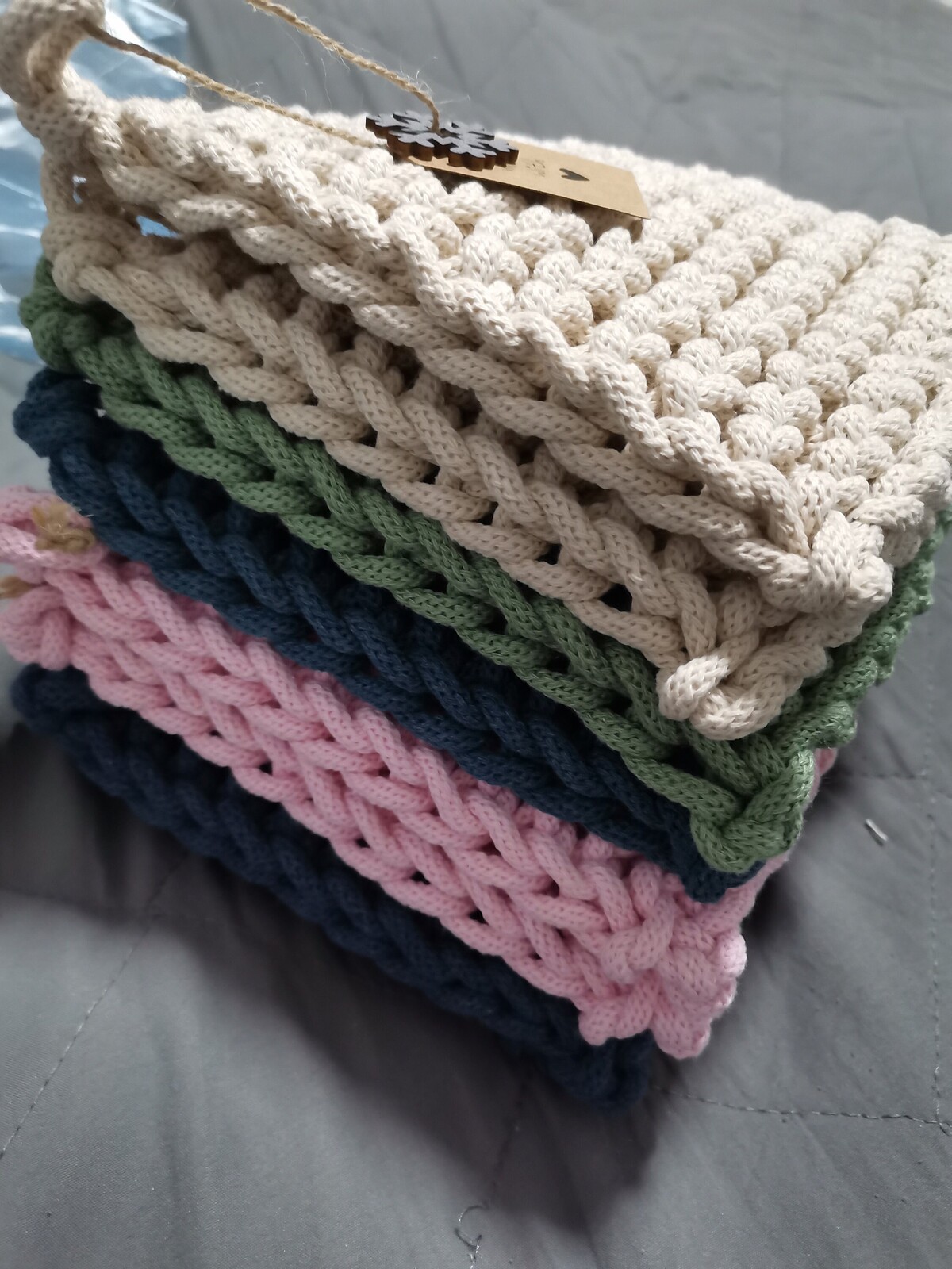 Knitted Pot Holders, cotton textile yarn